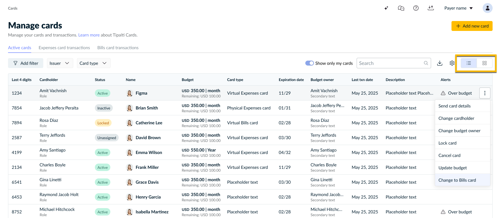 List and grid view toggle