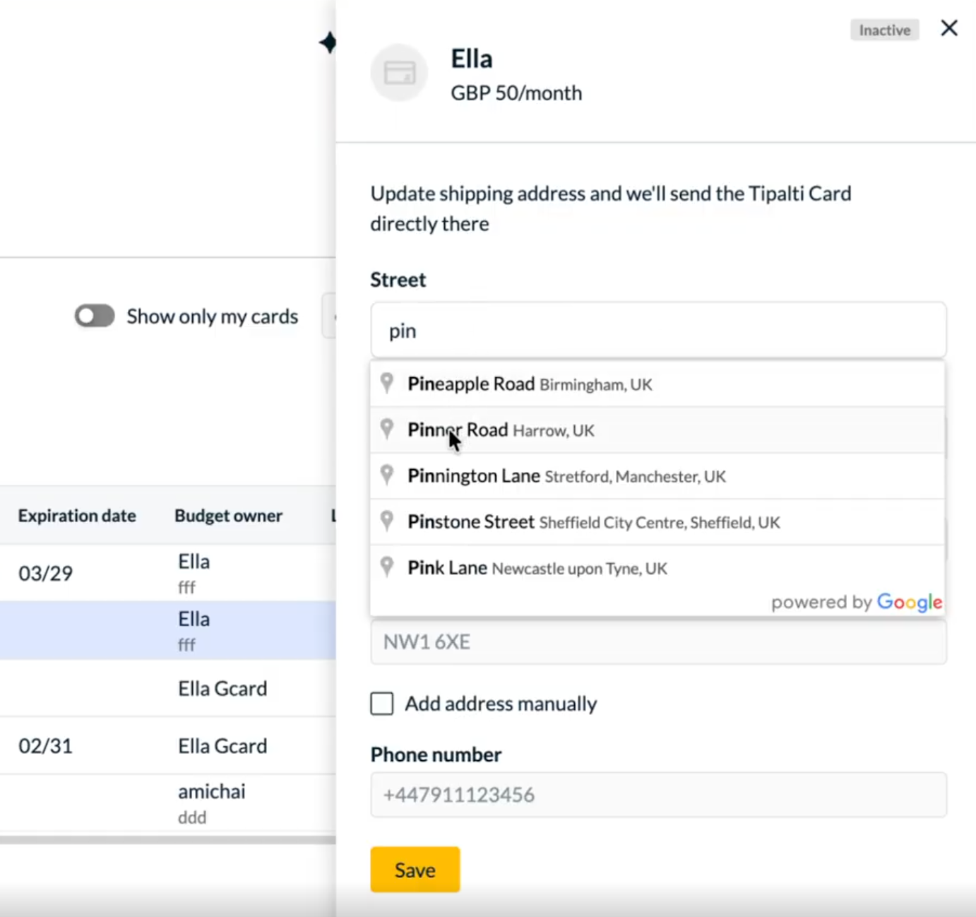 Shipping address autocomplete