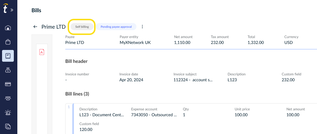 Create a bill without invoice