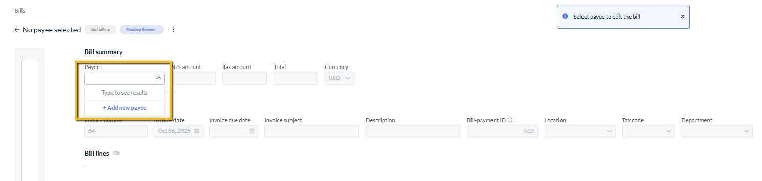 Select or add a payee
