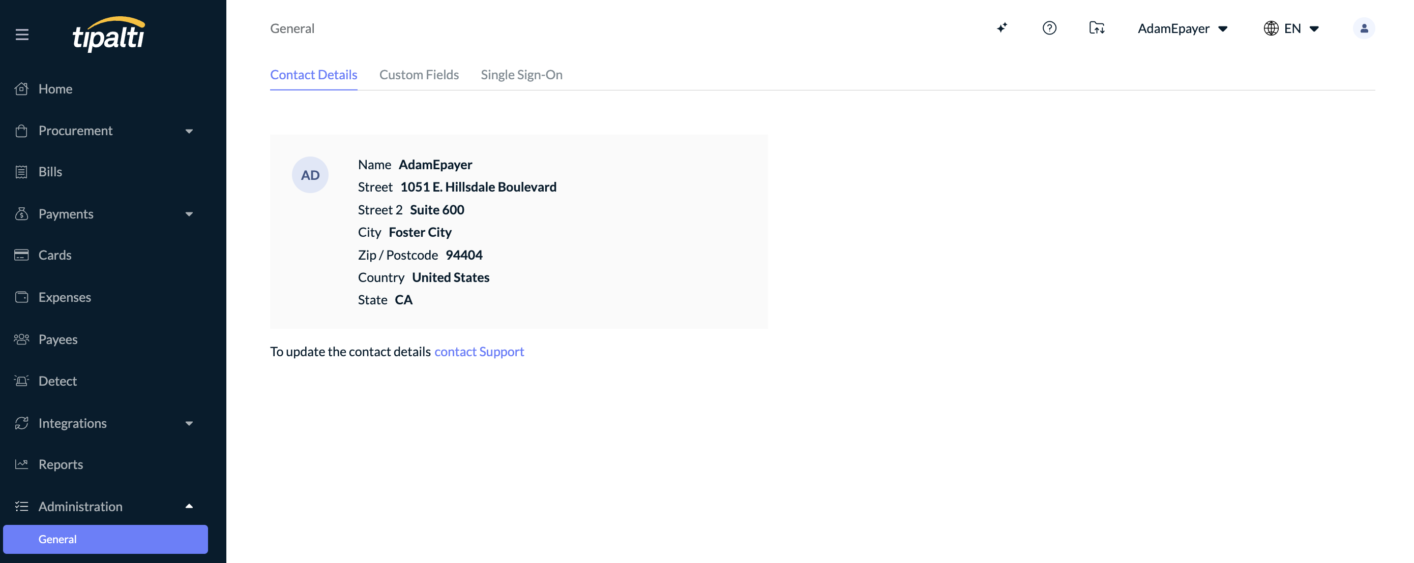 Contact details example