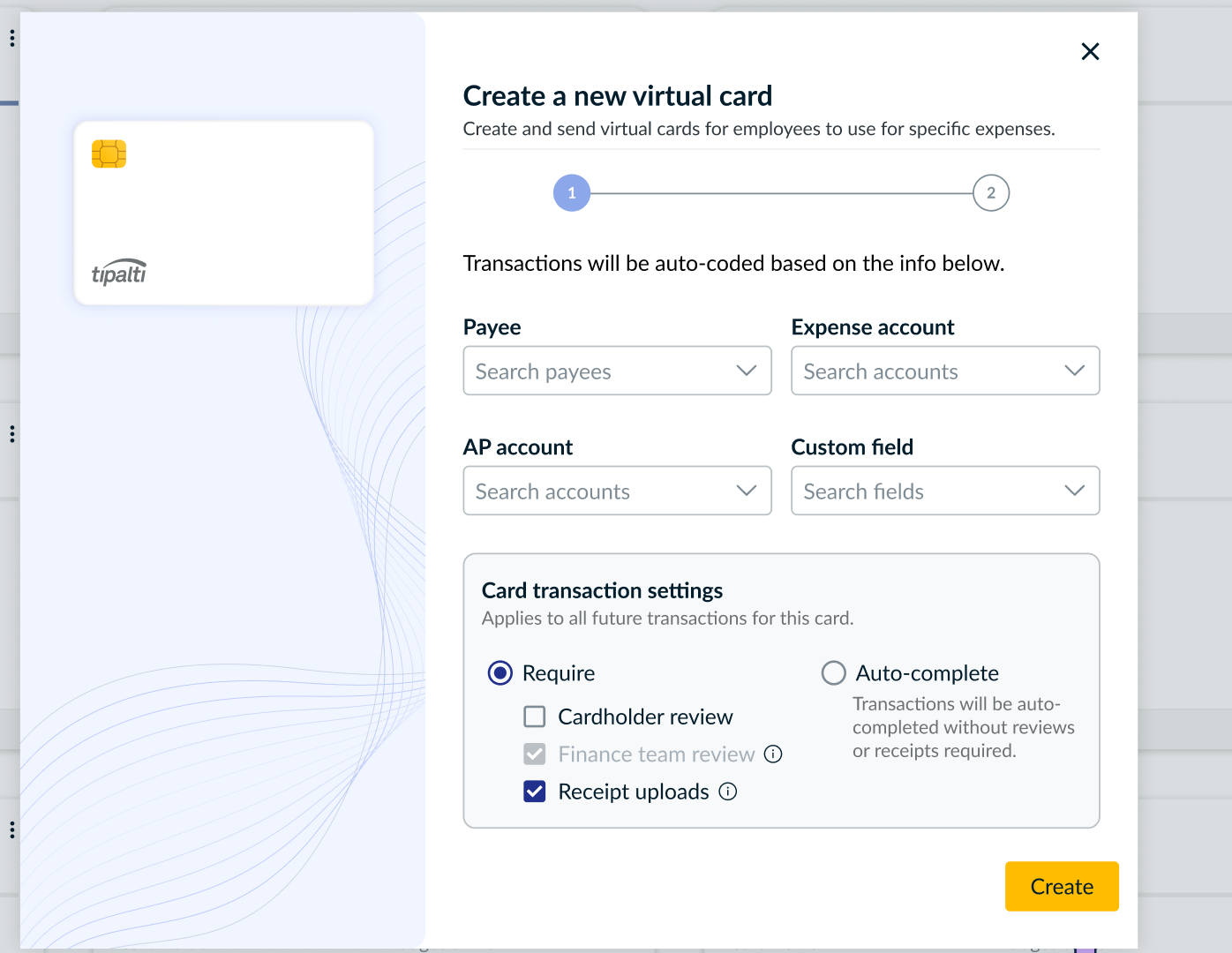 Card transaction settings