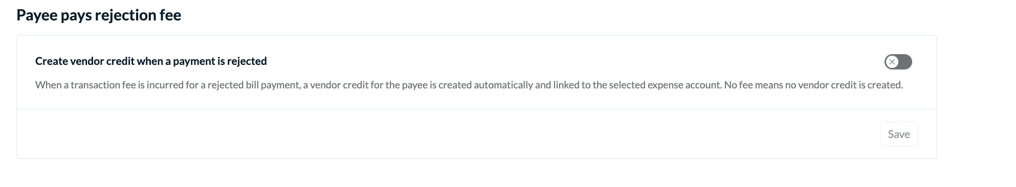 Payee pays rejection fee setting with the edit icon highlighted